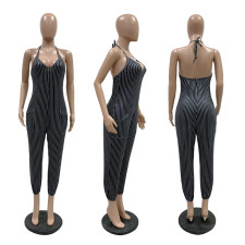 SC Sexy Striped Halter Backless Long Jumpsuits YIM-8023