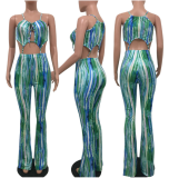 SC Green Halter Mixed Color Sleeveless Jumpsuit OY-5239