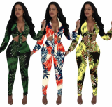 SC Fashionable Prints Long Sleeve Strappy 2 Piece Outfits OY-5195