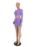SC Sexy Printed One Shoulder Long Sleeve Bodycon Mini Skirt Set MEI-9036