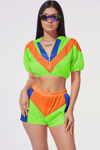 Casual Patchwork Hooded Two Piece Shorts Set Cm 579 Dropshipping