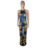 SC Sexy Printed Sleeveless Sashes Long Jumpsuits YM-9138