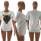 SC Wolf Print Round Neck Short Sleeve T Shirt HM-6093