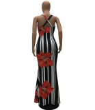 SC Floral Printing Sleeveless Slim Plus Size Long Dress TR-782