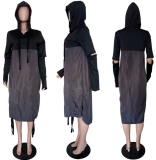 SC Casual Patchwork Hooded Loose Midi Dress LSL-6191