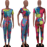 SC Printed Crop Top Long Pants Two Piece Sets XYKF-9096