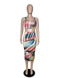 SC Colored Striped Gradient Print Long Skirt Sets WSM-5063