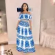 SC Sexy Printed Slash Neck Tops Long Skirt Sets SMR-9215