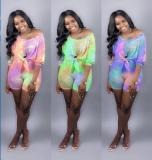 SC Plus Size Tie Dye Print Hlaf Sleeve Two Piece Short Sets QY-5109