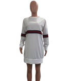 SC White Long Sleeve Stripe Sweatshirt Dress FNN-8032