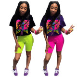 SC Casual Printed T Shirt And Shorts Two Piece Set LDS-3159