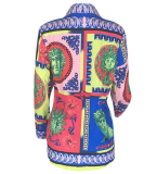 SC Plus Size Printed Turn Down Collar Full Sleeve Blouse Tops  (Without Belt ) PIN-8224