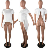 SC Plus Size Short Sleeve Backless Irregualr T Shirt LP-6153