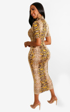 SC Snake Skin Print Sexy Bodycon Midi Dresses LS-0264