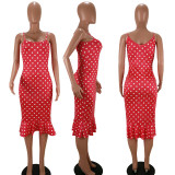 SC Polka Dot Spaghetti Straps Mermaid Midi Dresses HM-6082