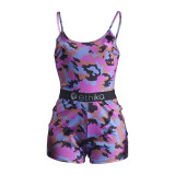 Camouflage Print Spaghetti Strap Skinny Playsuit YLY-2301