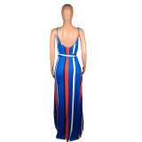 SC Striped Print Spaghetti Strap Loose Maxi Dresses BS-1085