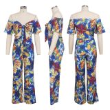 SC Floral Print Tie Up Crop Top And Pants 2 Piece Suits SMR-9315