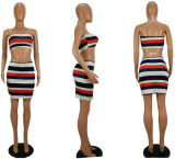 SC Multi Striped Strapless Tops Mini Skirt Set HM-6006