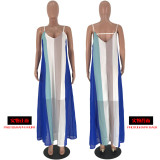 SC Striped Spaghetti Strap V Neck Maxi Dresses YH-5036