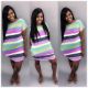 SC Colored Striped Short Sleeve Casual Mini T Shirt Dress LP-6170