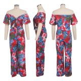 SC Floral Print Tie Up Crop Top And Pants 2 Piece Suits SMR-9315