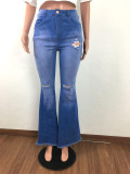 SC Denim Ripped Holes Jeans High Waist Flare Pants LX-8906