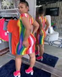 SC Rainbow Stripe Short Sleeve Mini Dress MYP-8863