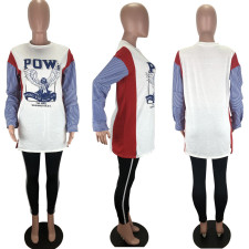 SC Casual Patchwork Long Sleeve Loose T Shirt Dresses MX-98017