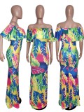 Floral Print Slash Neck Maxi Dresses WSM-5077