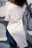 SC White Long Style Zipper Split Irregular T Shirt CQ-5239