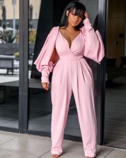 SC Sexy V Neck Split Lantern  Sleeve Backless Jumpsuits BS-1109