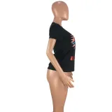 SC Letter Print Seuqin Short Sleeve T Shirt FNN-8219