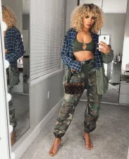 SC Camouflage Print Pocket Belted Long Pants LSL-6114