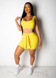 SC Solid Tank Tops And Shorts Sports Two Piece Short Set WY-6583