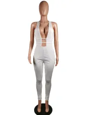 SC Sexy Deep V Sleeveless White Bandage Jumpsuit MK-2010
