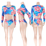 SC Floral Print  Swimsuits 2pcs Long Sleeve Bikinis Set ASL-6178