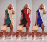 SC Contrast Color Short Sleeve Casual Mini Dresses ORY-5121