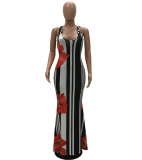 SC Floral Printing Sleeveless Slim Plus Size Long Dress TR-782