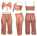 SC Striped Bow Knot Crop Tops Pants Set HM-6010