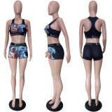 SC Cartoon Print Tank Tops And Shorts Two Piece Sets LSL-6276