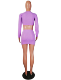 SC Purple 2Pcs Crop Top Mini Pencil Skirt Sets MTY-667
