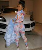 SC Tie Dye Print Tracksuit Long Sleeve Two Piece Suits WSM-5011