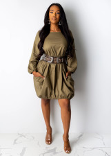 SC 2019 Autumn Solid Long Sleeve O Neck Knee Length Dresses YM-9152