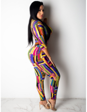 SC Colorful Striped Zip Long Sleeve Jumpsuits QZX-6003