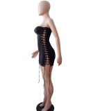 SC Side Lace-up Sexy Strapless Bandage Black Dress LSL-6088
