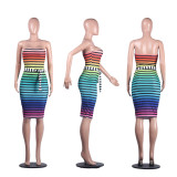 Rainbow Stripes Sexy Strapless Bodycon Tube Dresses YLY-2314