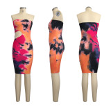 Sexy Printed Strapless Bodycon Mini Dress SMR-9228