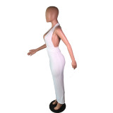 SC Deep V Neck Halter White Slim Long Dresses BS-1031