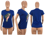 SC Blue Plus Size Cute Printed T Shirts LDS-3009